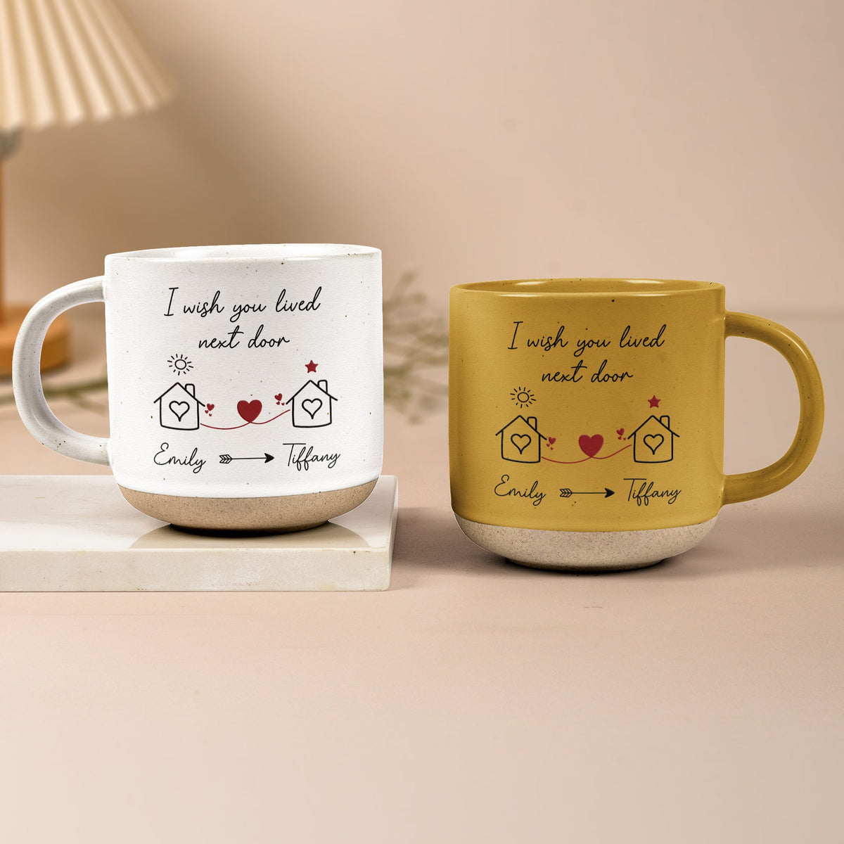 Never Too Far To Drink Together - Personalized Pottery Mug - Gift For Long Distance Relationship
