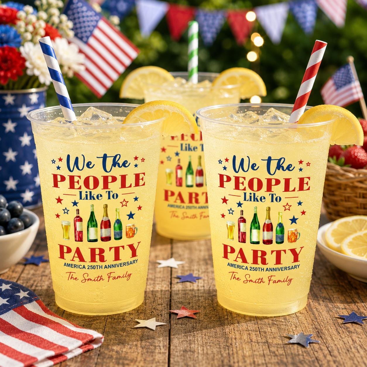 We The People Like To Party - Personalized Plastic Frosted Cup - Patriotic Gift, 4th Of July Gift, 250th Anniversary