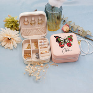 Floral Butterfly With Name - Personalized Square Jewelry Box - Gift For Her, Gift For Mom, Mother's Day, Birthday Gift