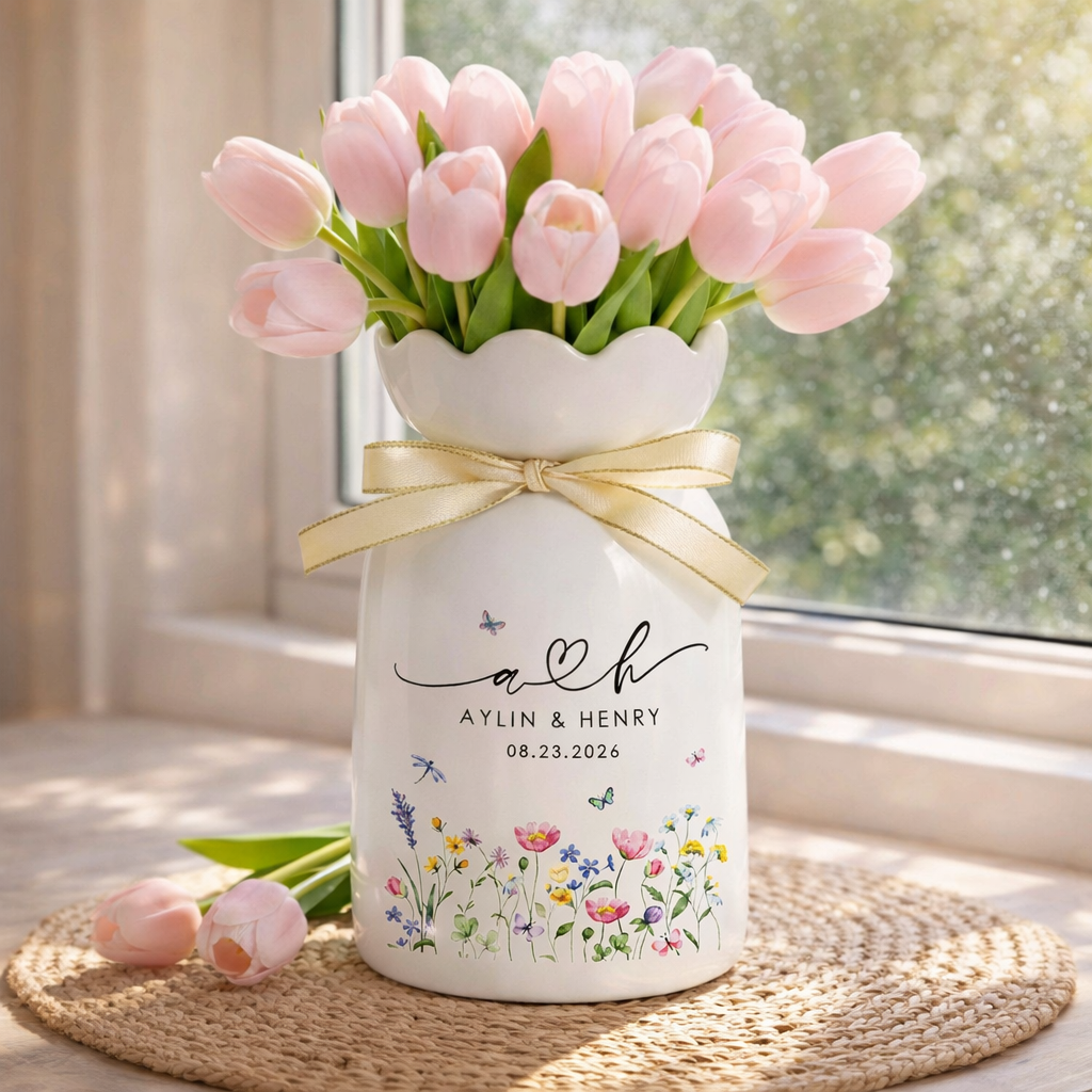 Custom Wedding Gifts Flower Vase, Personalized New Engaged Couple Gift, Gift for Newlyweds