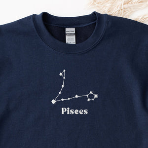 Pisces Embroidered Sweatshirt, Embroidered Zodiac Crewneck Sweater, Pisces Zodiac Shirt, Constellation Shirt, Astrology Sweater