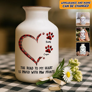 Personalized Pet Flower Pot, Custom Paw Print Vase, Dog Lover Gift, The Road to My Heart Is Paved With Paw Prints