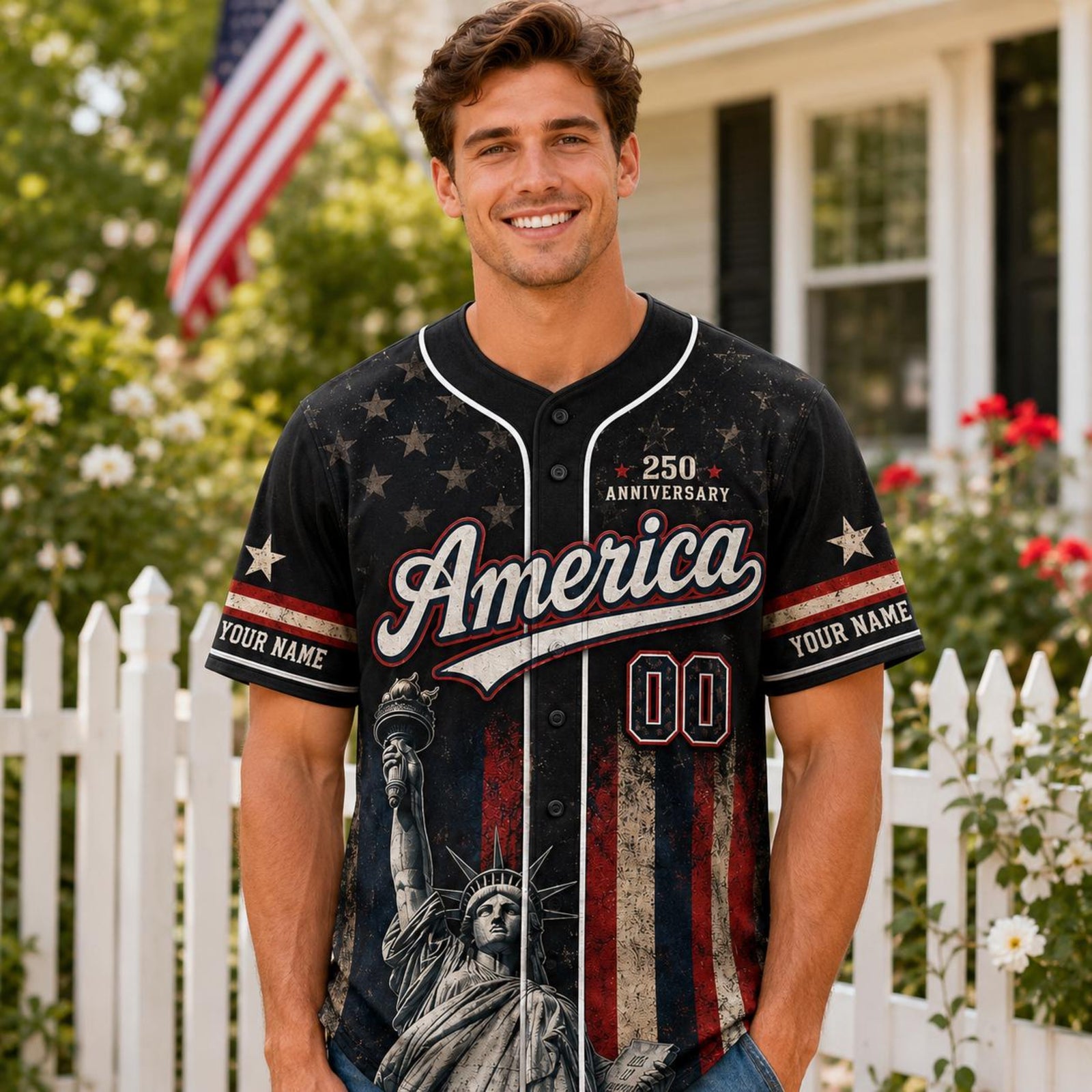 Personalized America 250 Baseball Jersey, Custom Name USA 250th Anniversary Shirt, 1776 2026 Patriotic Jersey, 4th of July Gift