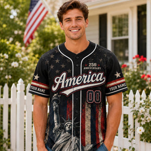 Personalized America 250 Baseball Jersey, Custom Name USA 250th Anniversary Shirt, 1776 2026 Patriotic Jersey, 4th of July Gift