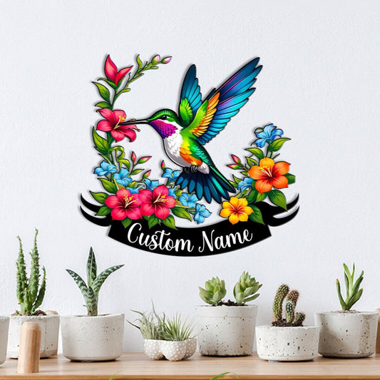Custom Hummingbird Printed Metal Sign, Colorful Bird Garden Decor, Garden Metal Sign, Bird Lover Gift, Garden Wall Decor, Outdoor Decor