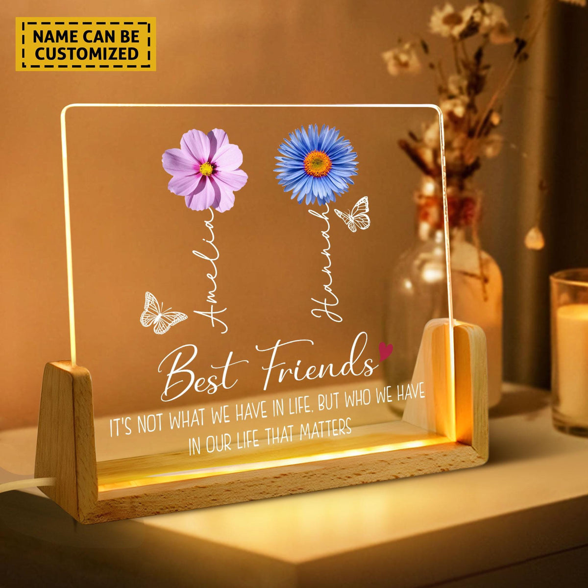 Personalized Best Friend Birth Month Flower Led Night Light, Friendship Gift, Best Friend Gifts, Bestie Gifts, Friendship Lamp, Sisters Gift