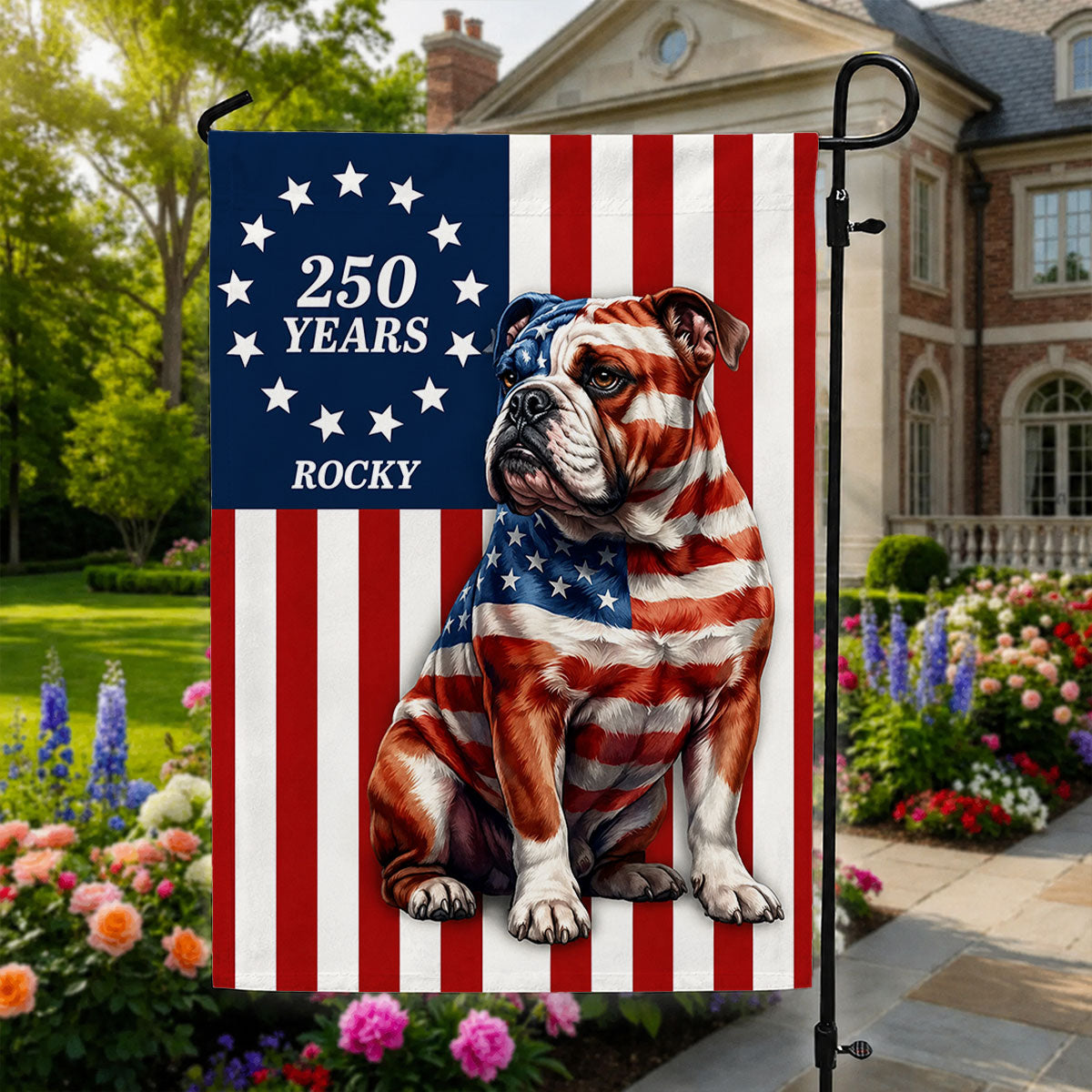 Betsy Ross Bulldog Patriotic Flag for 250 Years of America Anniversary