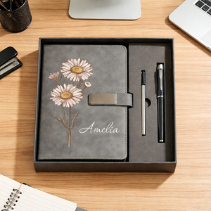 Personalized Bridesmaid Birth Flower Notebook Set, Custom Name Journal with Pen, Bridesmaid Gift, Bridal Party Gift, Maid of Honor Gift