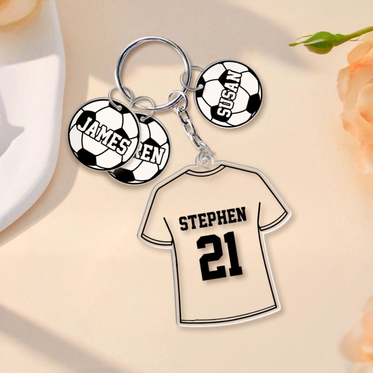 Personalized Soccer Keychain For Dad, Custom Kids Name Soccer Acrylic Keychain, Father's Day Gifts, Keychain Gift for Dad, Boyfriend Gift
