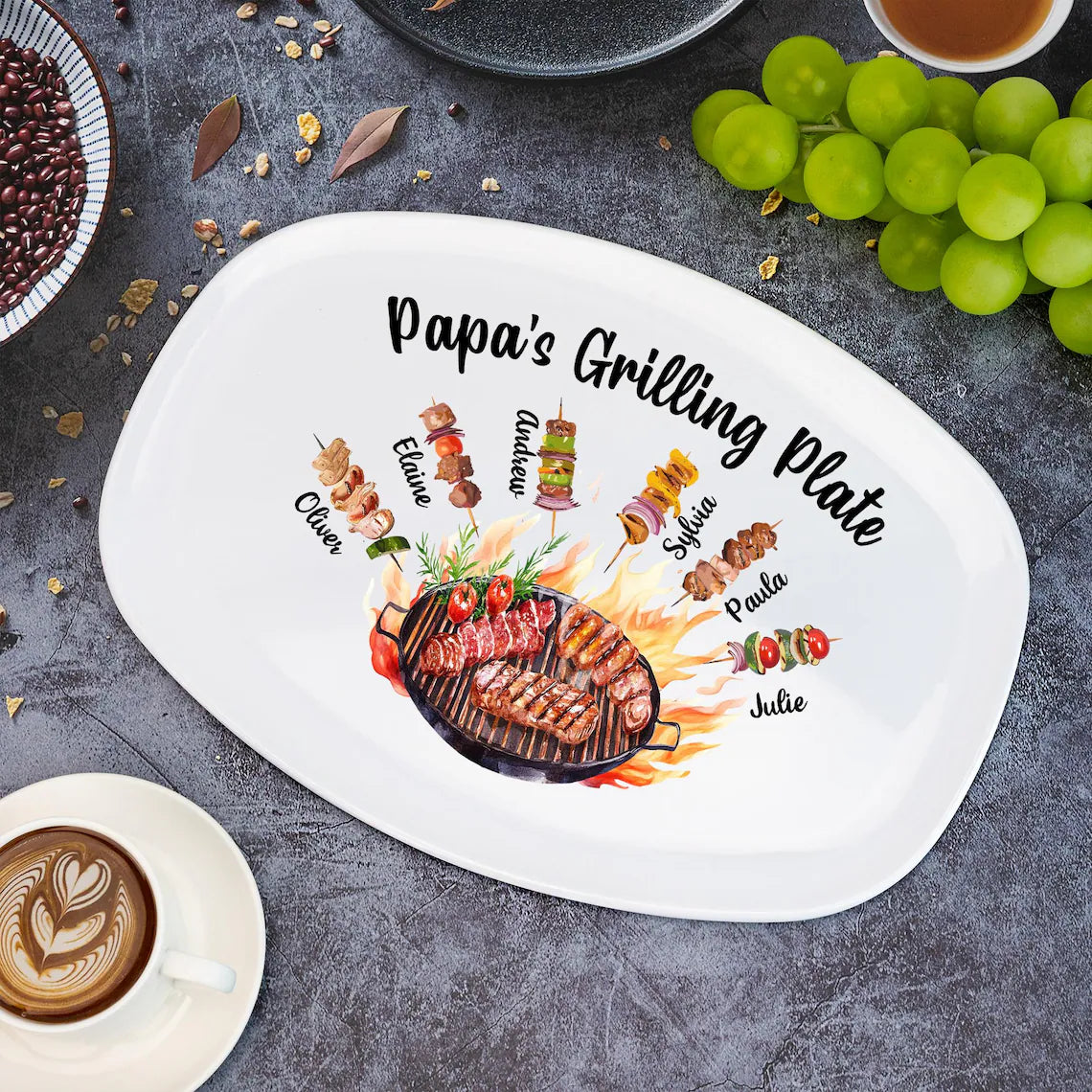 Personalized Daddy's Grilling Plate with Kids Names, Father s Day Gifts, Custom BBQ Grilling, Grill Plate Gift From Kids, Gifts for Grandpa