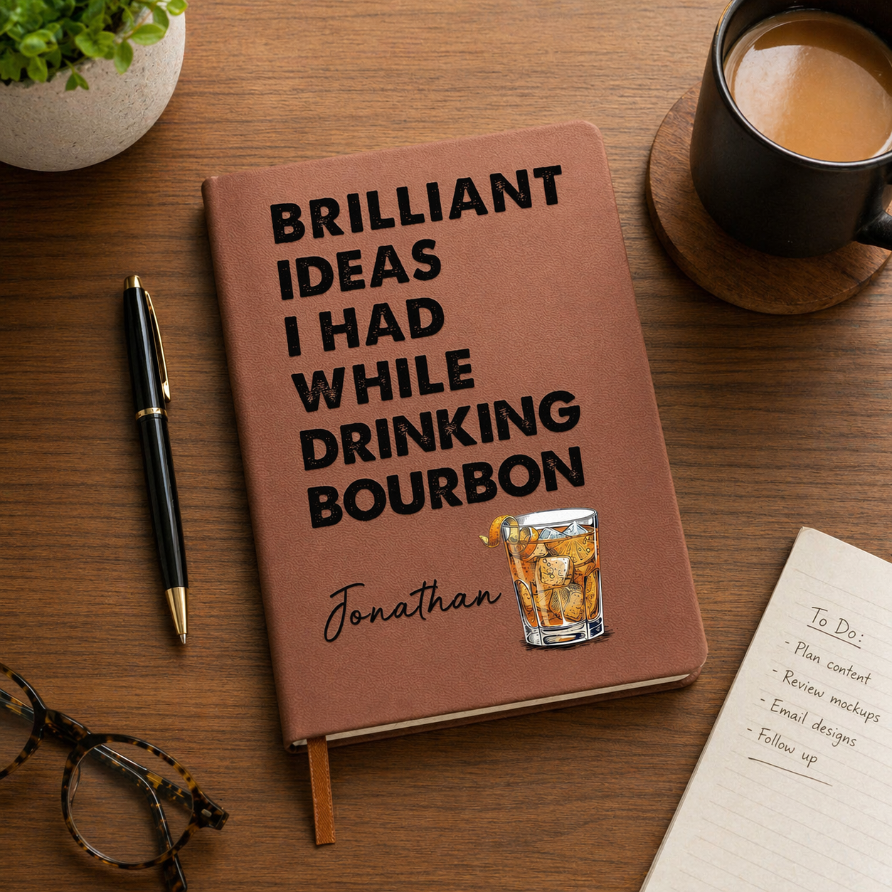 Brilliant Ideas I Had While Drinking - Personalized Leather Journal - Gift For Writer, Office Gift, Gift For Friends