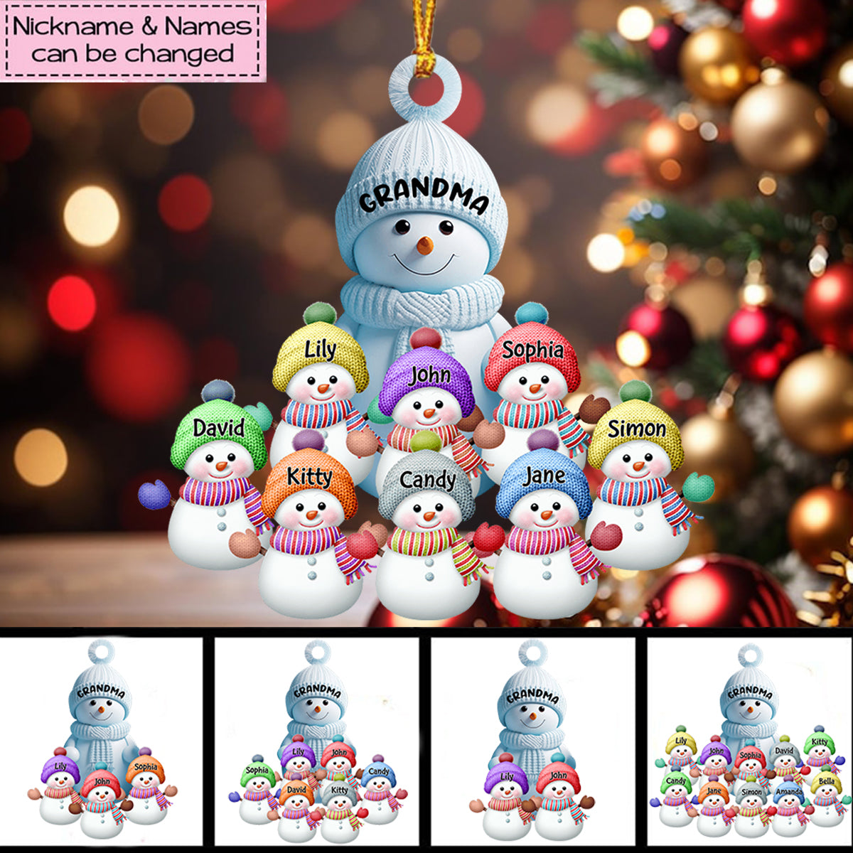 Christmas Snowman Grandma Mom With Grandkids - Personalized Acrylic Ornament - Christmas Gift For Family