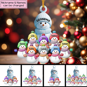 Christmas Snowman Grandma Mom With Grandkids - Personalized Acrylic Ornament - Christmas Gift For Family