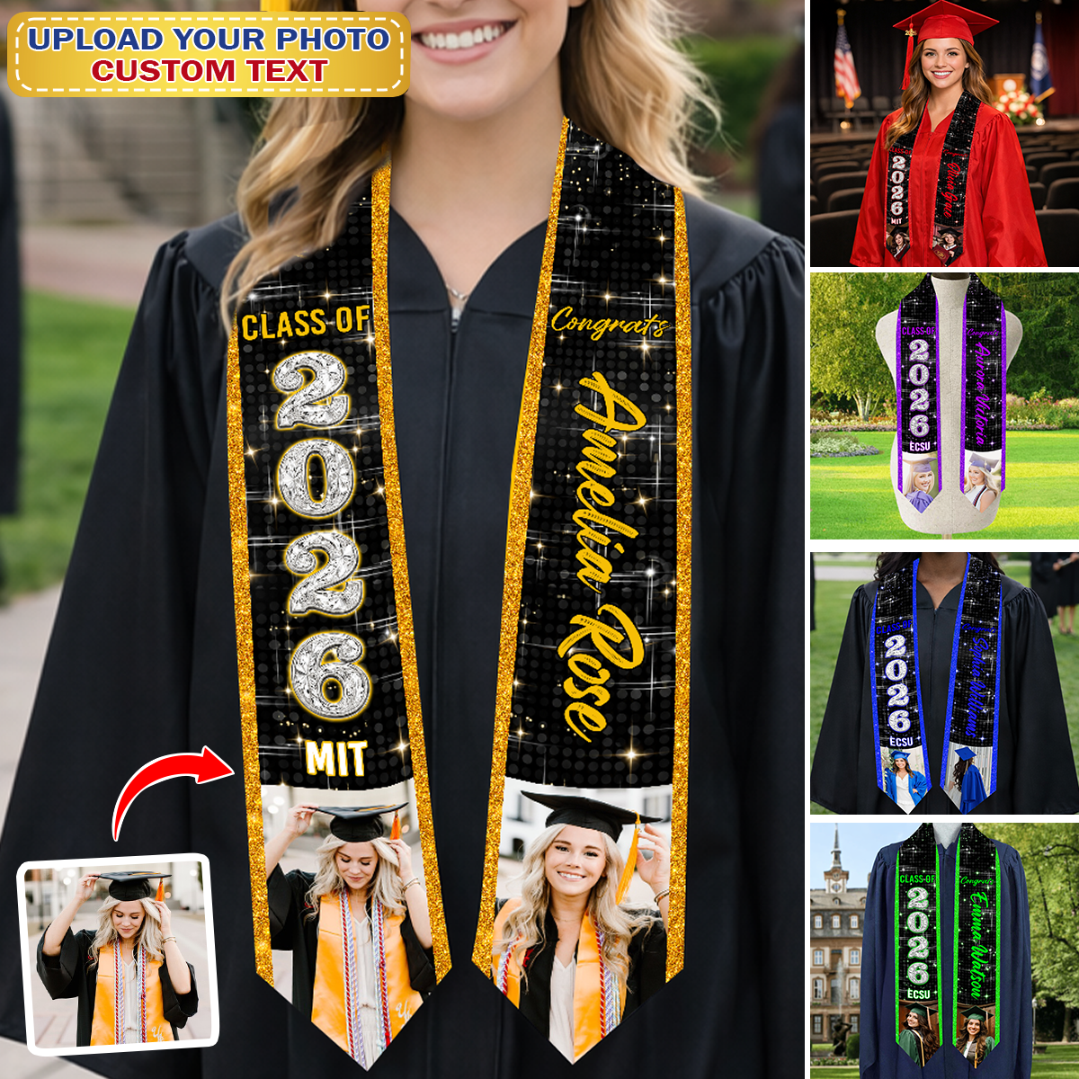 Custom Photo Graduation Sash - Personalized Stoles