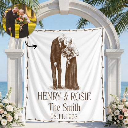 Custom Photo Pencil Sketch Couples Wedding Engaged Bachelor Party - Personalized Backdrop