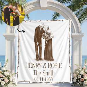 Custom Photo Pencil Sketch Couples Wedding Engaged Bachelor Party - Personalized Backdrop