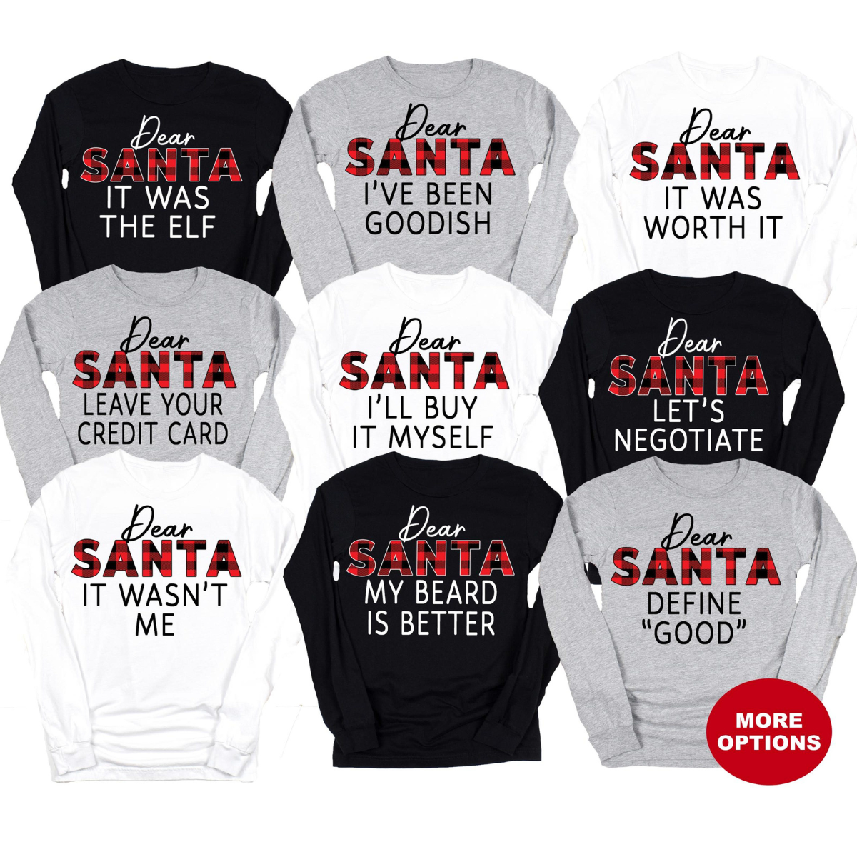 Dear Santa Shirts, Matching, Christmas Family Shirts, Funny Christmas Shirt, Buffalo Plaid, Christmas Pajamas, Long Sleeve Christmas Shirt