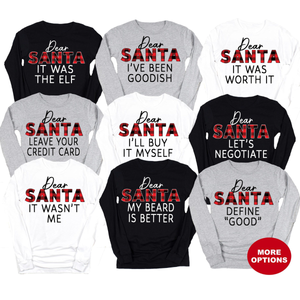 Dear Santa Shirts, Matching, Christmas Family Shirts, Funny Christmas Shirt, Buffalo Plaid, Christmas Pajamas, Long Sleeve Christmas Shirt