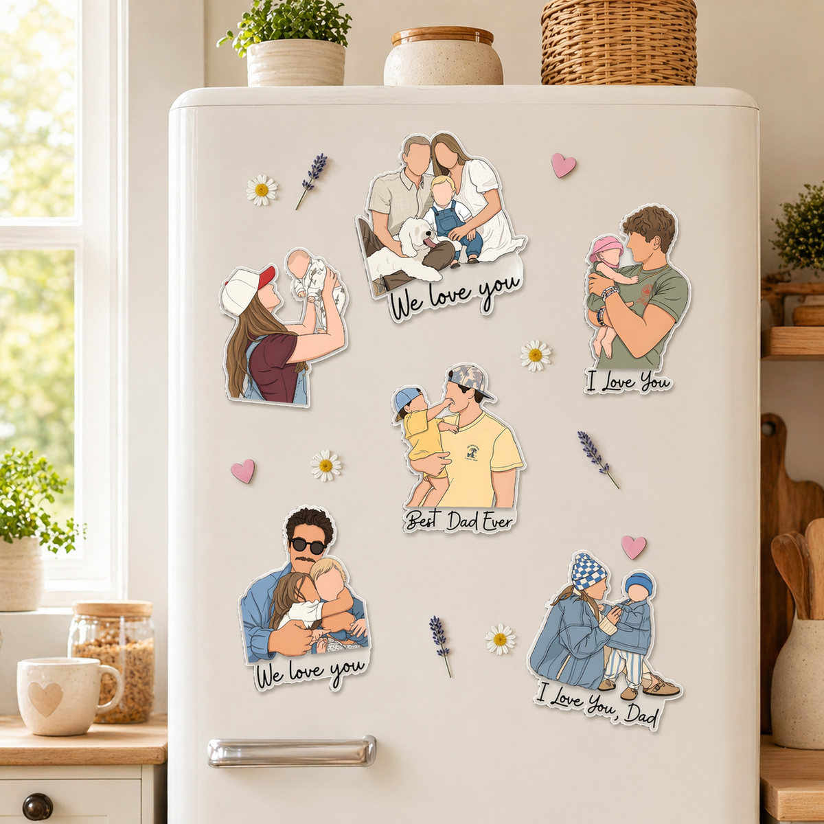 Personalized Dad Photo Magnet, Custom Faceless Portrait Fridge Magnet, Gift for Dad, Fathers Day Gift, Gift from Kids