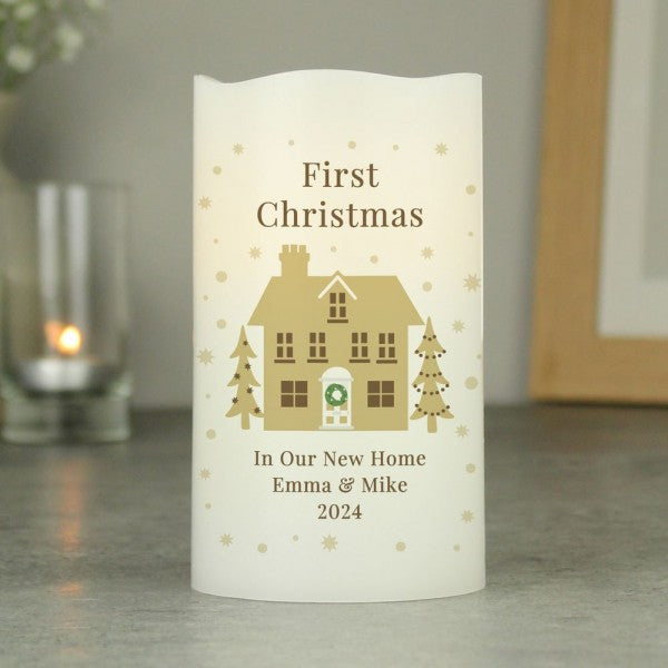 Festive Village Merry Christmas - Custom LED Flameless Candle - Christmas Gift For Couple, Family, Friends