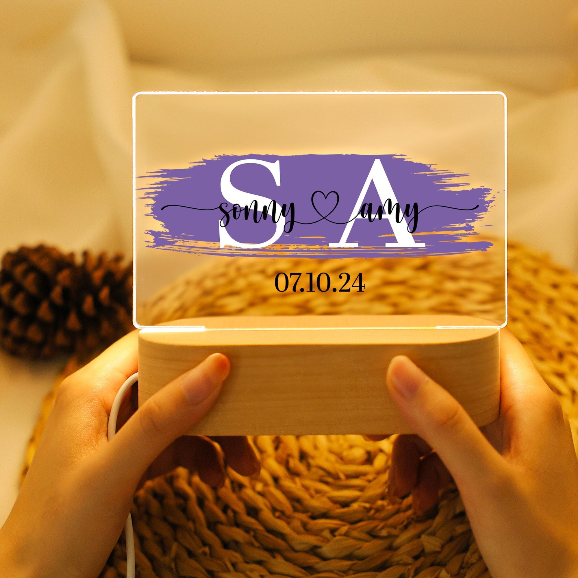 Custom Name Night Light, Personalized Couples Initials Desk Name Plate Night Light, Valentines Gift, Unique Gifts for Couples