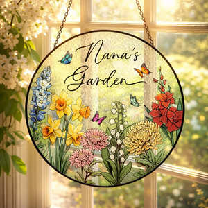 Custom Family Birth Flowers Glass Suncatcher, Custom Mom's Garden Gift, Flower Glass Art, Birth Flower Gift For Nana, Mother's Day Gift For Mom
