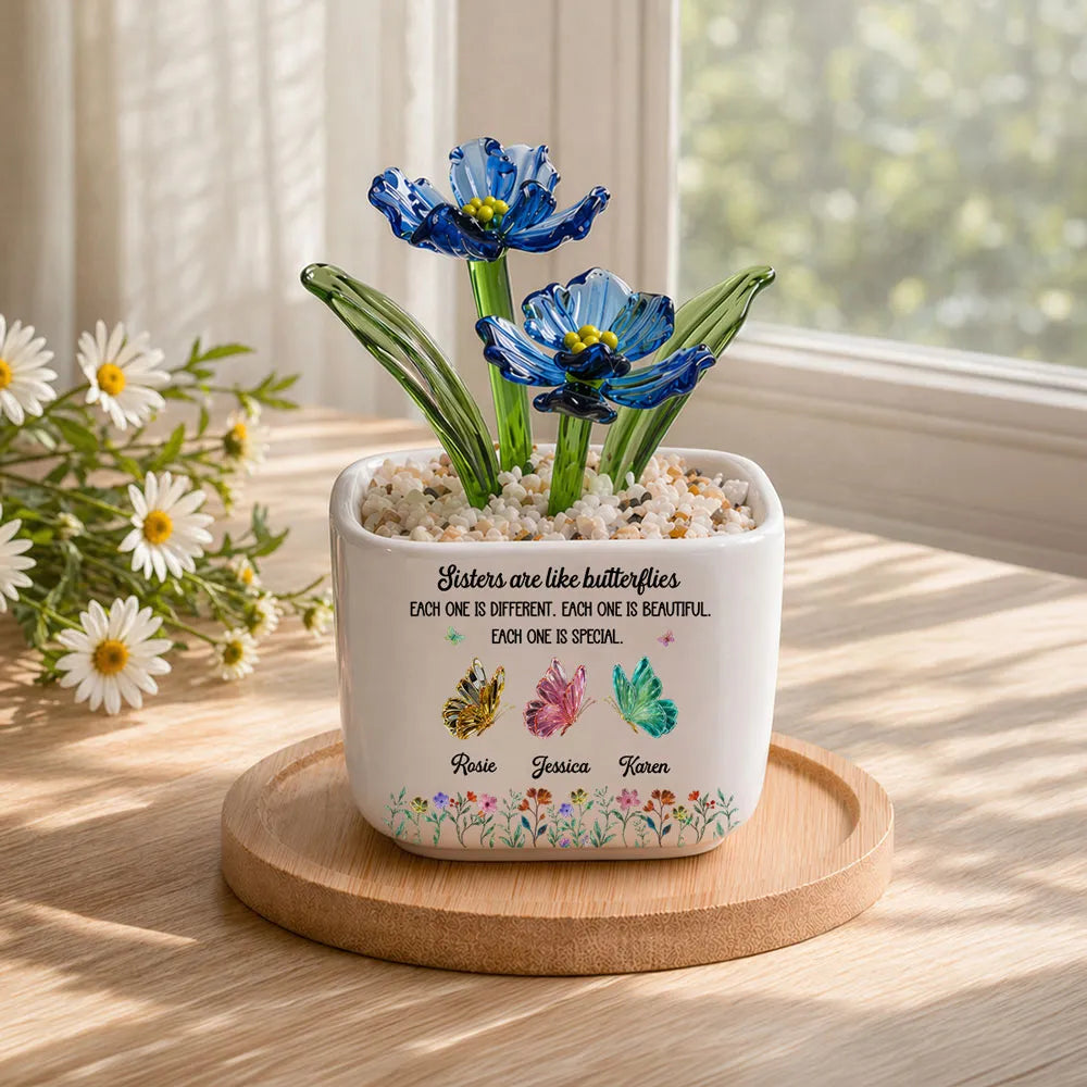 Besties Are Like Butterflies - Personalized Mini Glass Flower Pot - Gift For Sisters, Besties