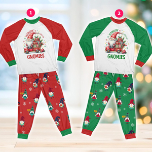 Hangin' With My Gnomies Christmas Pajamas Set, Christmas Gnome And Red Truck Long Sleeve Two Piece Pajama, Winter Christmas Loungewear Set