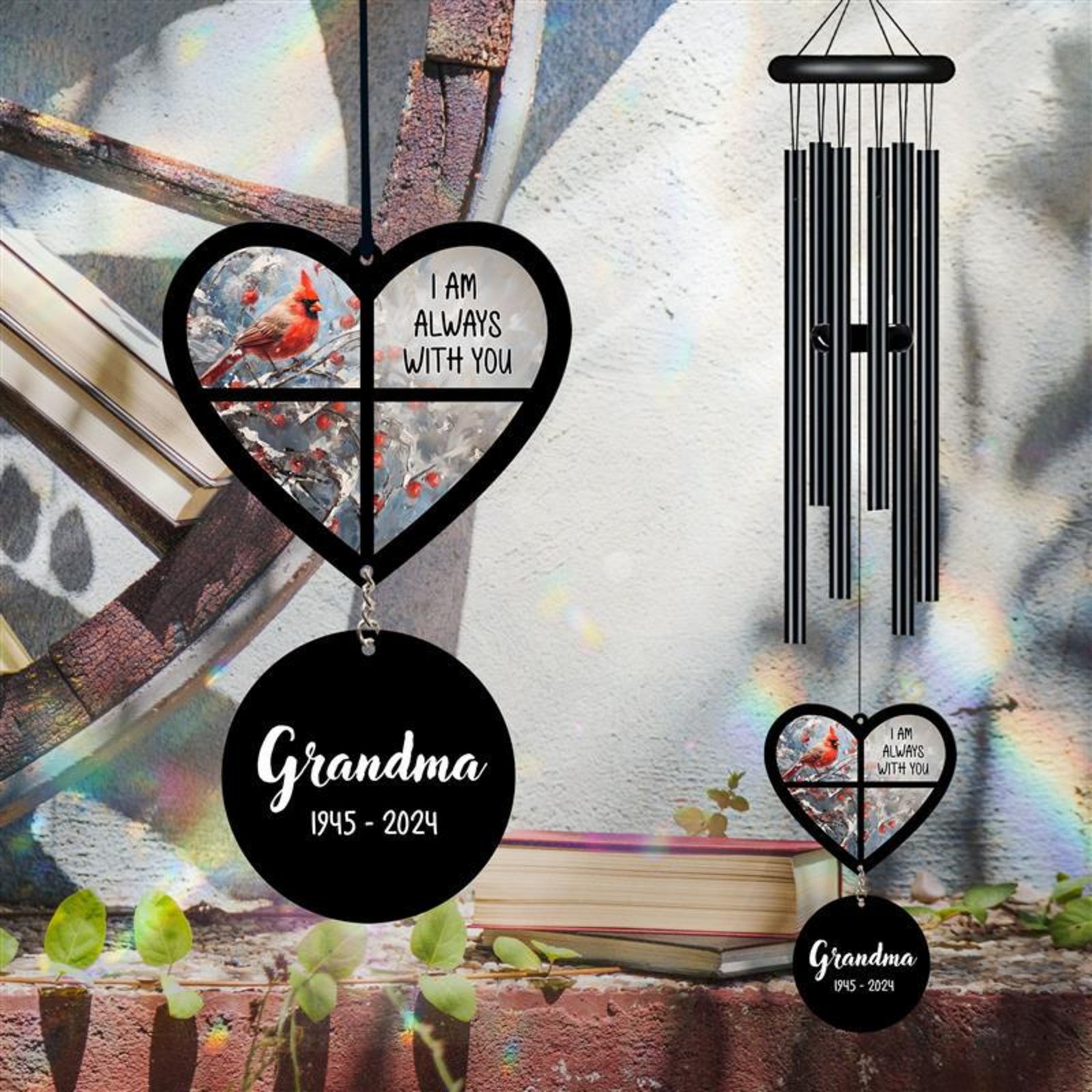 Personalized Memorial Wind Chime, Red Bird Wind Chime, Cardinal Bird Suncatcher Wind Chime, In Loving Memory, Family Gift, Love Family