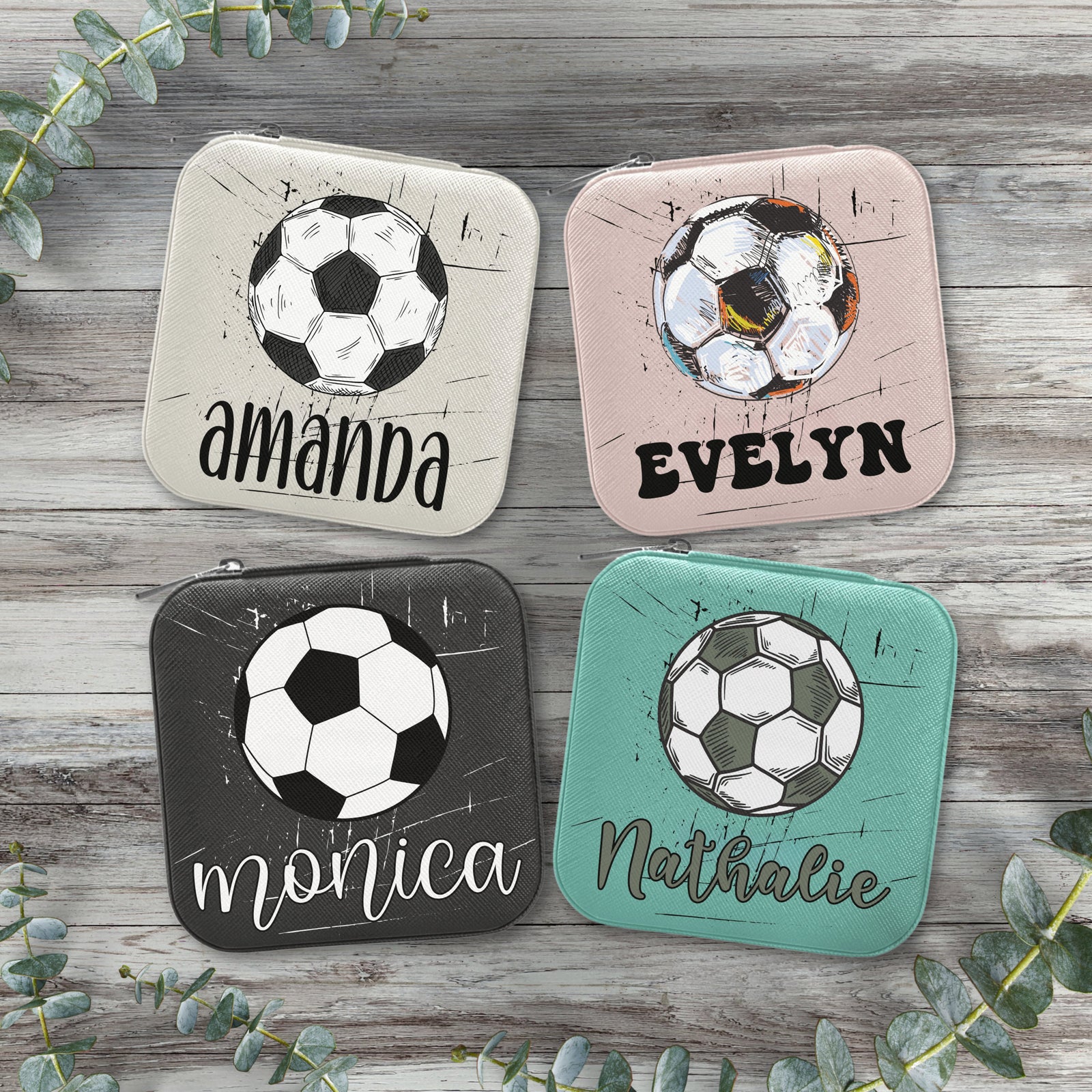 Custom Name Jewelry Box Travel Personalized Football Soccer Mom Storage Organizer Case Monogram Initials Senior Sports Coach Gift For Her