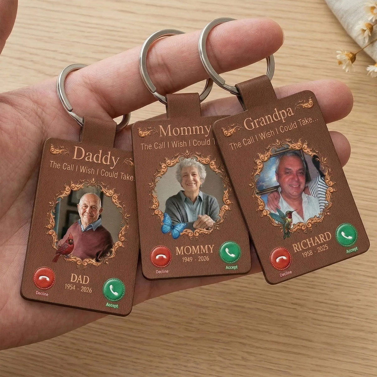 The Call I Wish I Could Take Leather Keyring Personalized Photo Memorial Keychain,