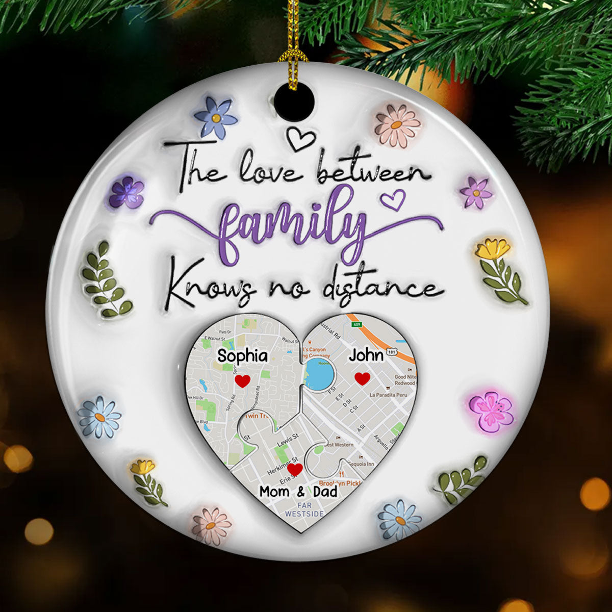 The Love Between Family Knows No Distance Custom Location - Personalized Ornament - Christmas Gift For Family