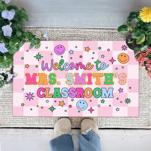 Personalized Name Classroom Doormat, Teacher Gift, Back To School Decor, Class Decoration, Groovy Door Mat, Office Door Decor