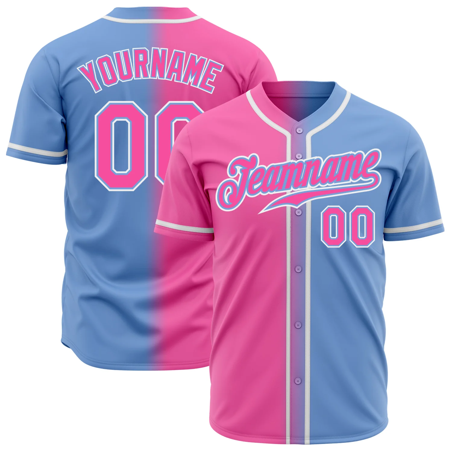 Custom Light Blue Pink-White Authentic Fade Fashion Baseball Jersey