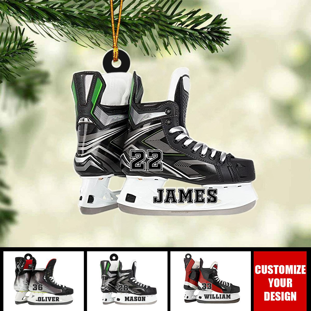Hockey Skates - Personalized Acrylic Ornament - Christmas Gift For Ice Hockey Lovers