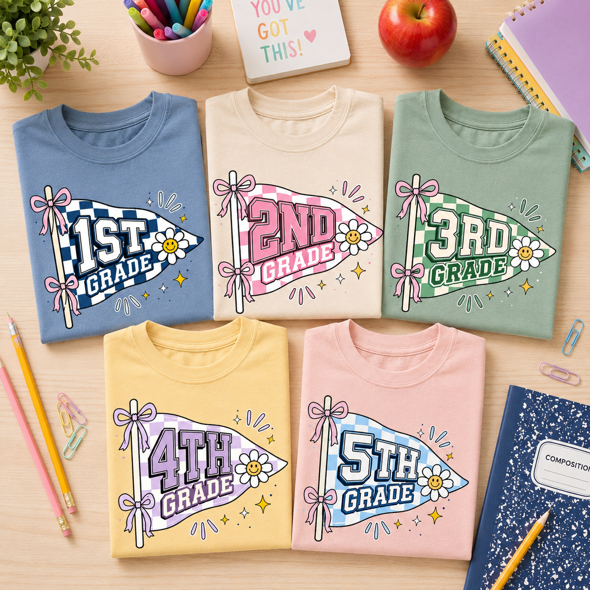 Grade Level Teacher Shirt, 1st 2nd 3rd 4th 5th Grade Pennant Tee, Back To School Shirt, Cute Elementary Teacher Gift