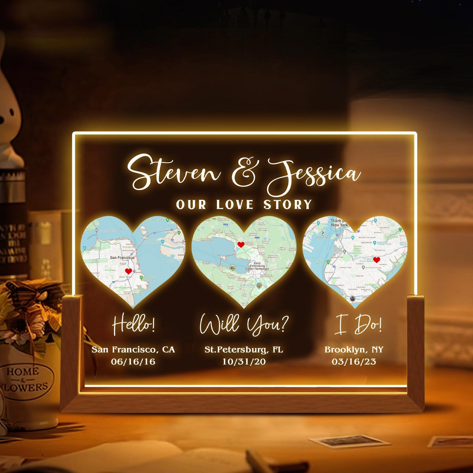 Personalized Address Map Anniversary Gift, Hello Will You I Do Night Light, Custom Our Love Story Gift, Engagement Gift For Couple