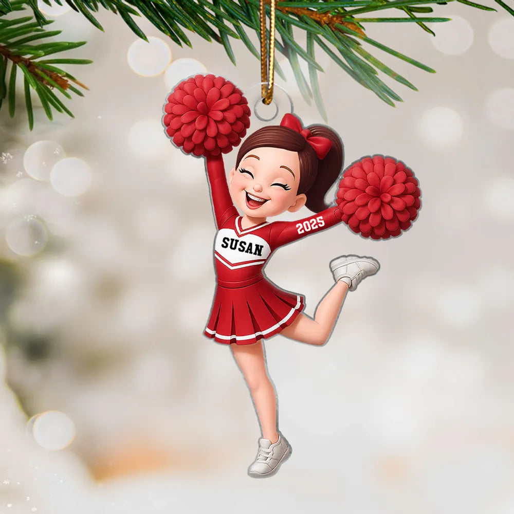 Personalized 3D Effect Cheerleader Girl Personalized Acrylic Ornament, Christmas Gift for Daughter, for Granddaughter