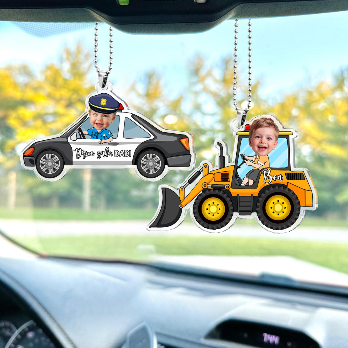 Personalized Vehicle Kids Photo Car Ornament: Custom Baby Face Sun Visor Clip, Fathers Day Gift for Dad Grandpa, Drive Safe Daddy Ornament