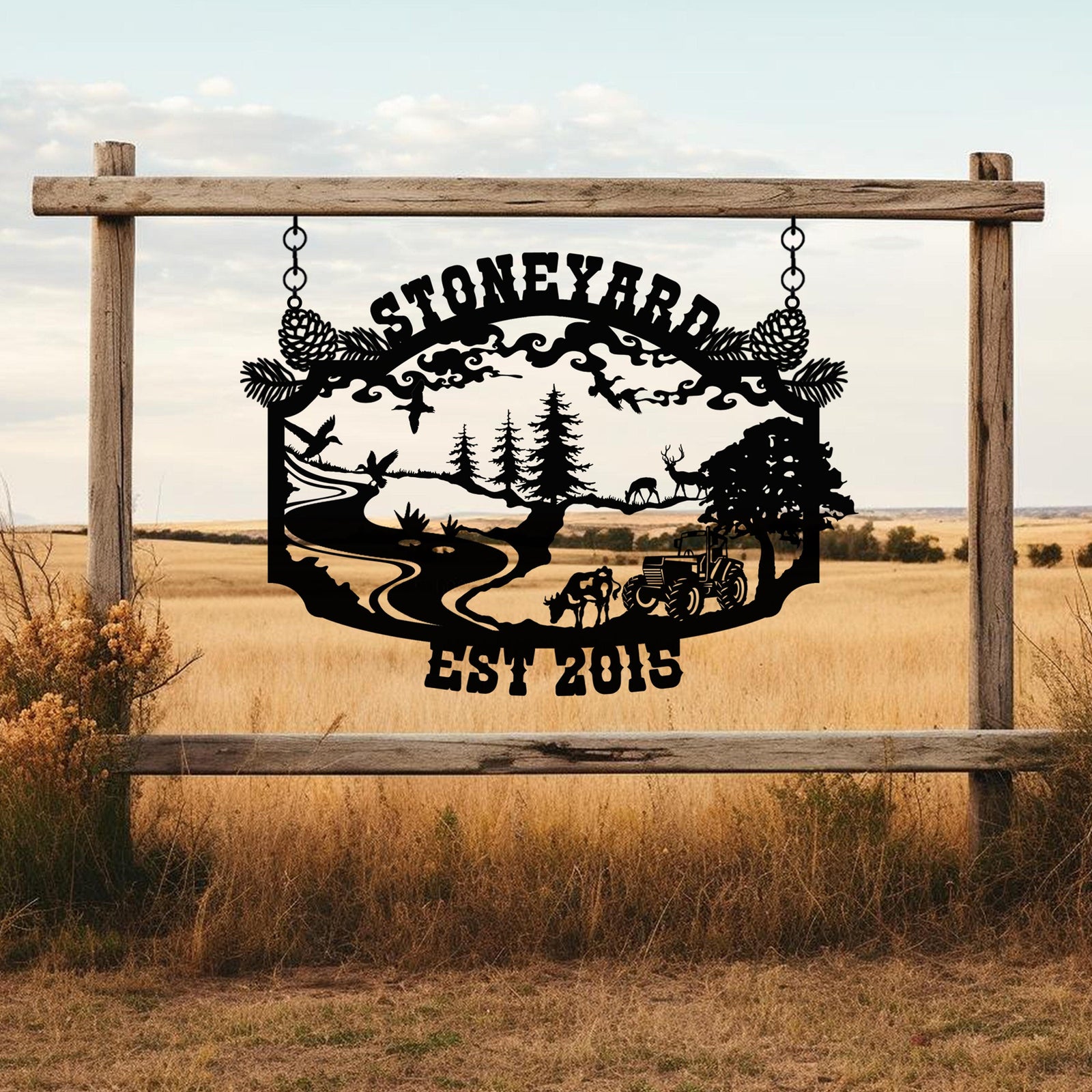 Personalized Farmhouse Metal Entrance Sign, Custom Metal Ranch Name Sign, Unique Anniversary Gift, Handmade, Gift For Family, Gift For Farmer