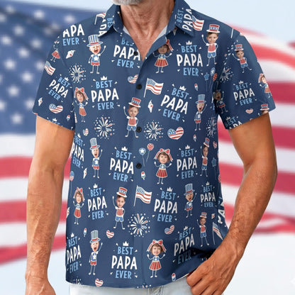 Personalized Funny Kid Potrait Photo Hawaiian Shirt, Best Dad Ever USA Flag America Shirt, Father's Day Gift For Dad, Husband Fourth of July