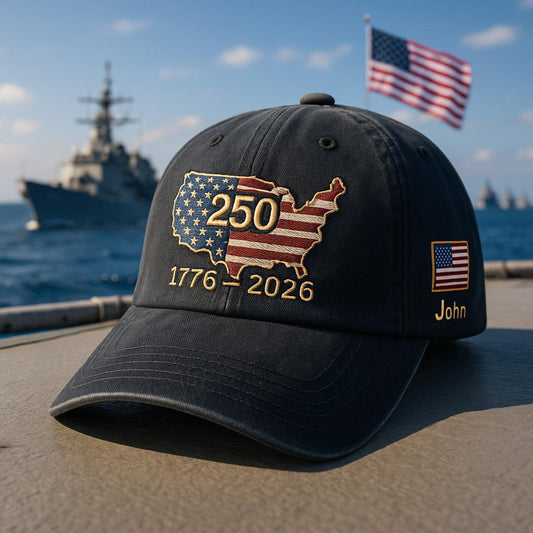 Custom Name USA 250th Anniversary Hat, 1776-2026 Embroidered American Flag Map Cap, Patriotic Dad Hat, Custom Name Veteran Gift