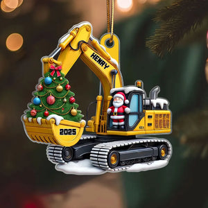 Personalized Xmas Excavator Construction Backhoe 3D Effect Ornament, Xmas Gift For Kids