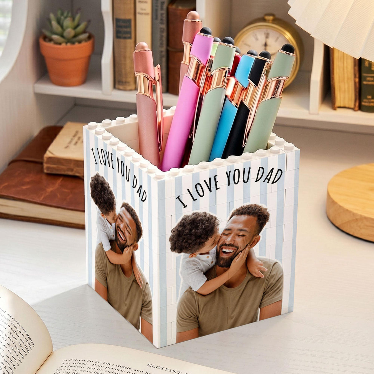 Personalized Photo Building Block Pen Holder, Best Dad Puzzle Block, New Dad Gift, Gift For Papa, Father's Day Gift For Dad, Husband