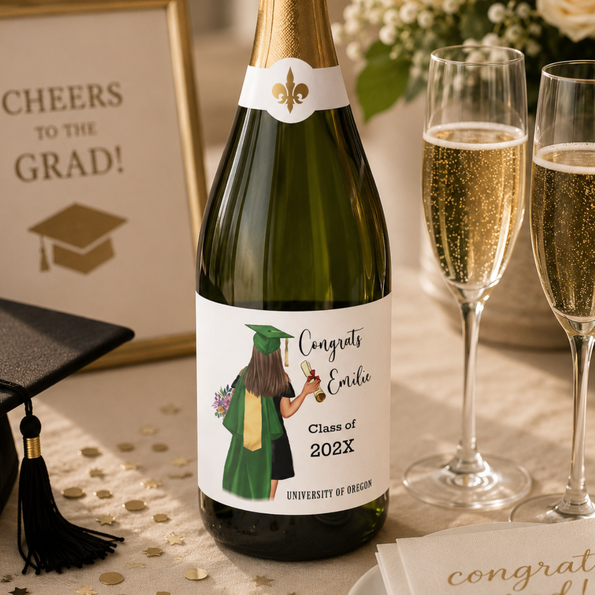 Graduation Champagne Label, Personalized Grad Girl, Graduation Drink Label, Gift For Party