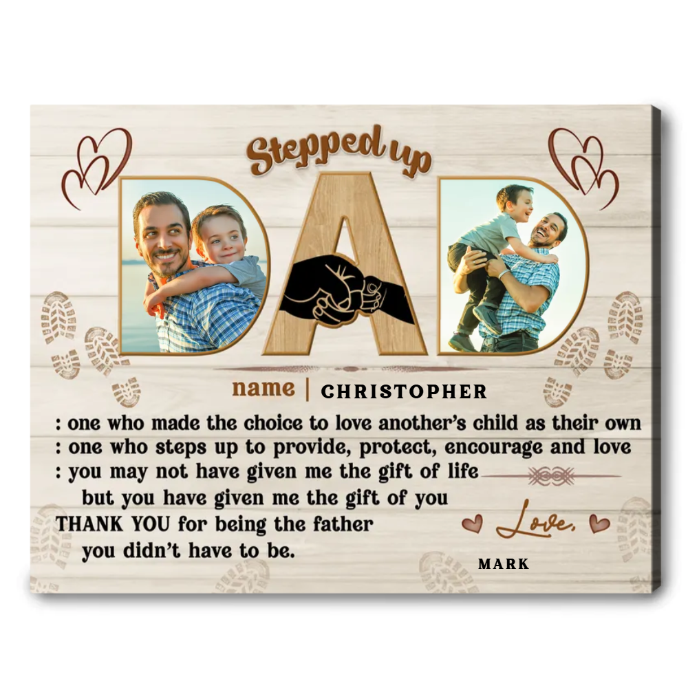 Definition of Stepped up Dad - Personalized Canvas - Gift For Step Dad, Bonus Dad, Father's Day Gift Idea