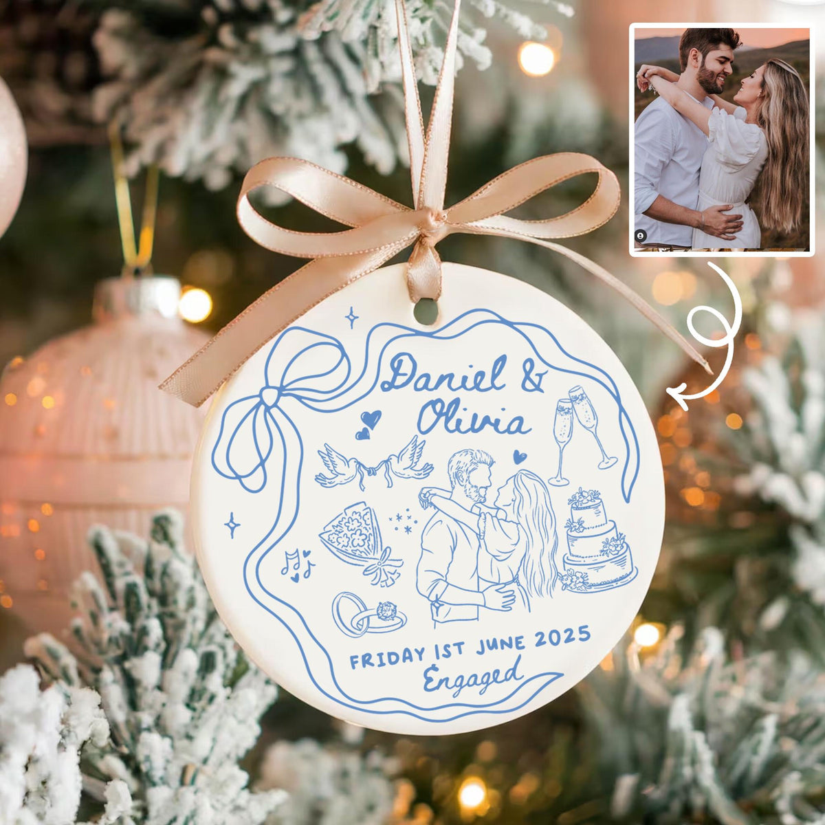 Personalized Engaged Ornament, Custom Couples Ornament, First Christmas Engaged Ornament, Engagement Gift For Couples, Newly Engaged Gifts