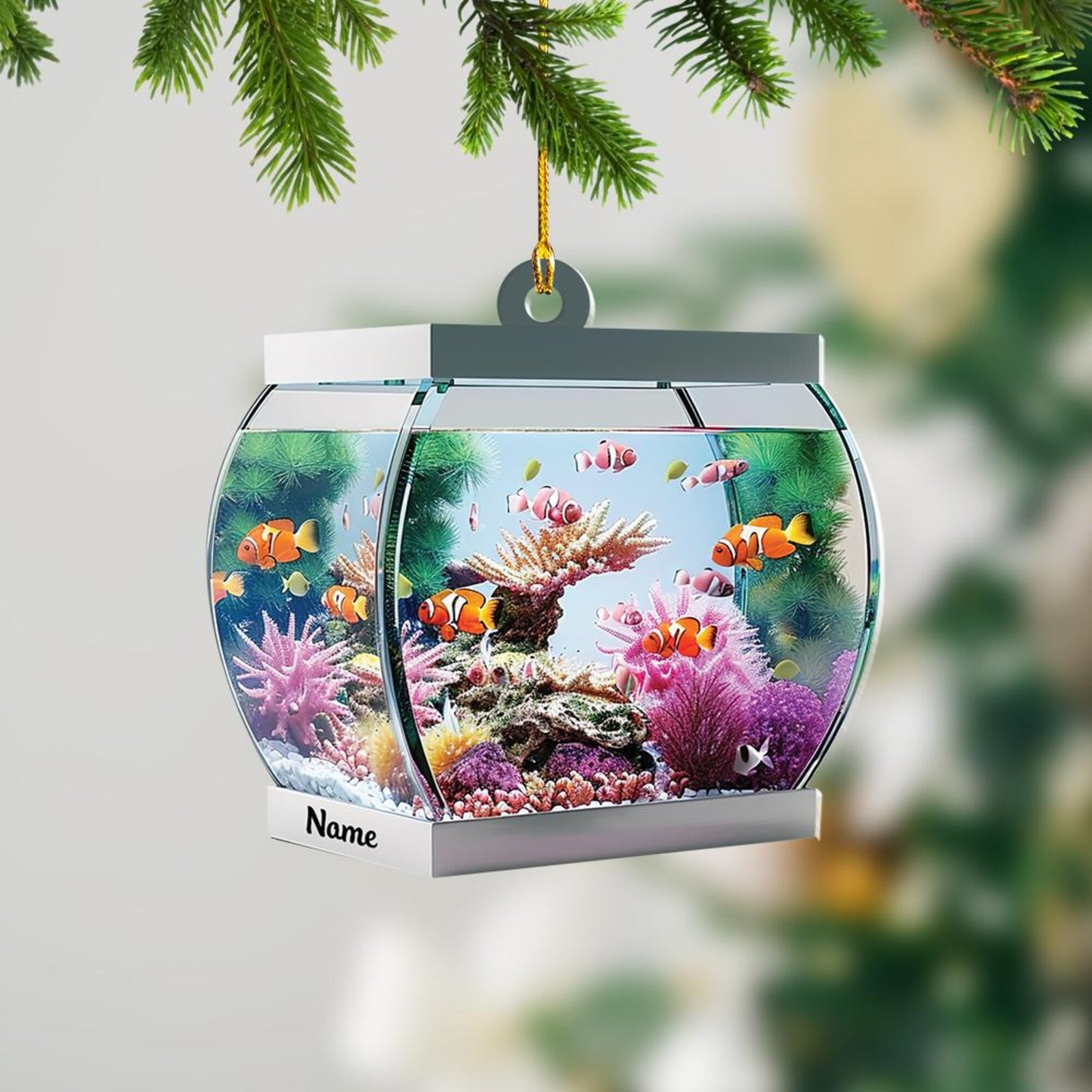 Personalized Aquarium Fish Tank Christmas Ornament, Love Fish Christmas Ornament, Underwater Aquarium Ornament
