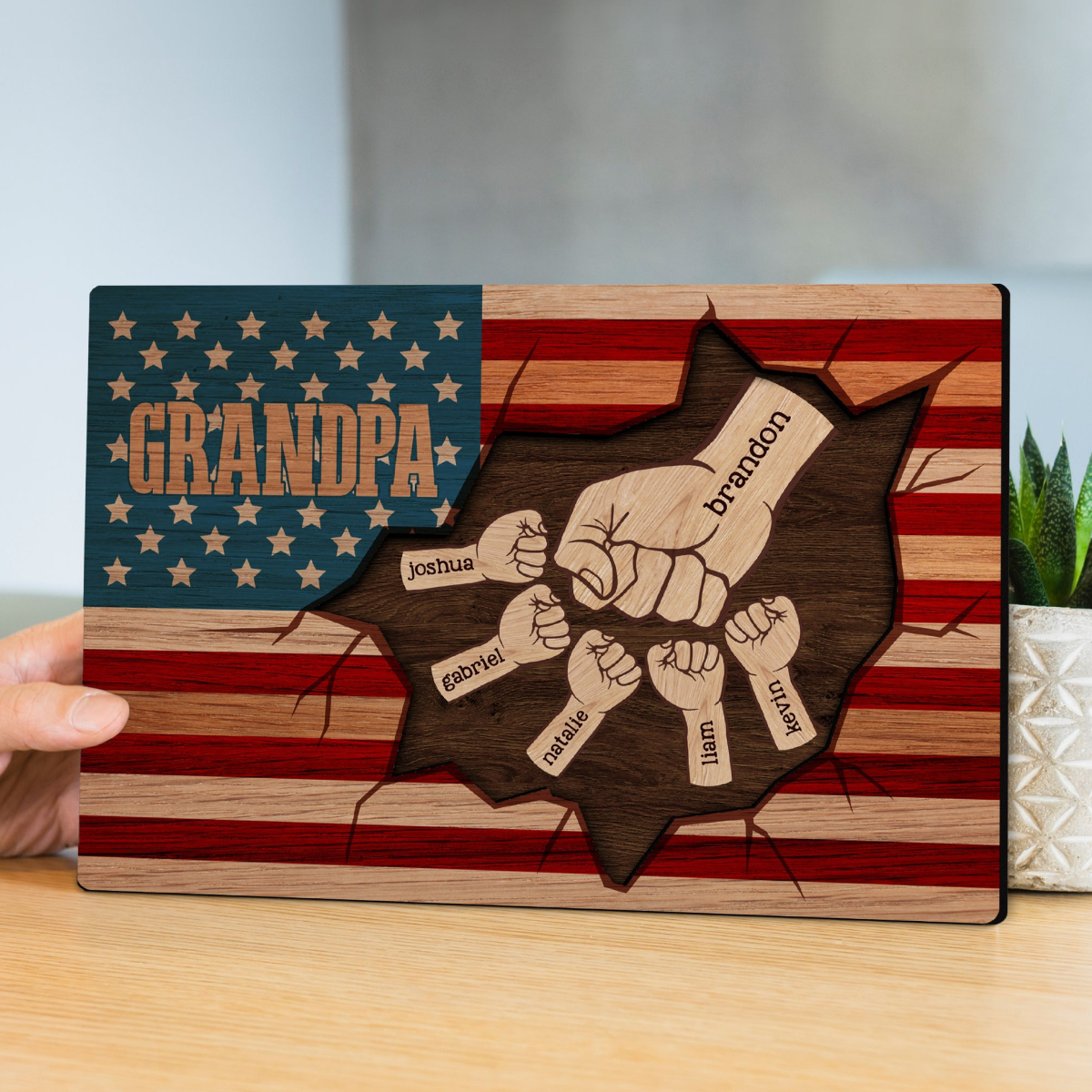 Fist Bump Dad and Kids Picture Frame, Father's Day Gifts, Gift For Dad, Dad Birthday Gift, Father's Day Gift for Dad, Dad Flag Sign