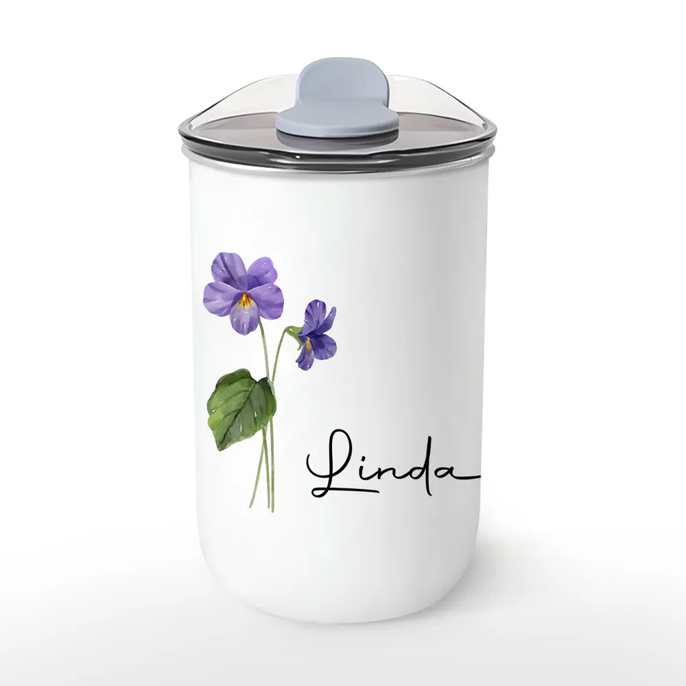 Personalized Wild Violet Floral Tumbler, Custom Name Insulated Drink Cup, Gift For Her